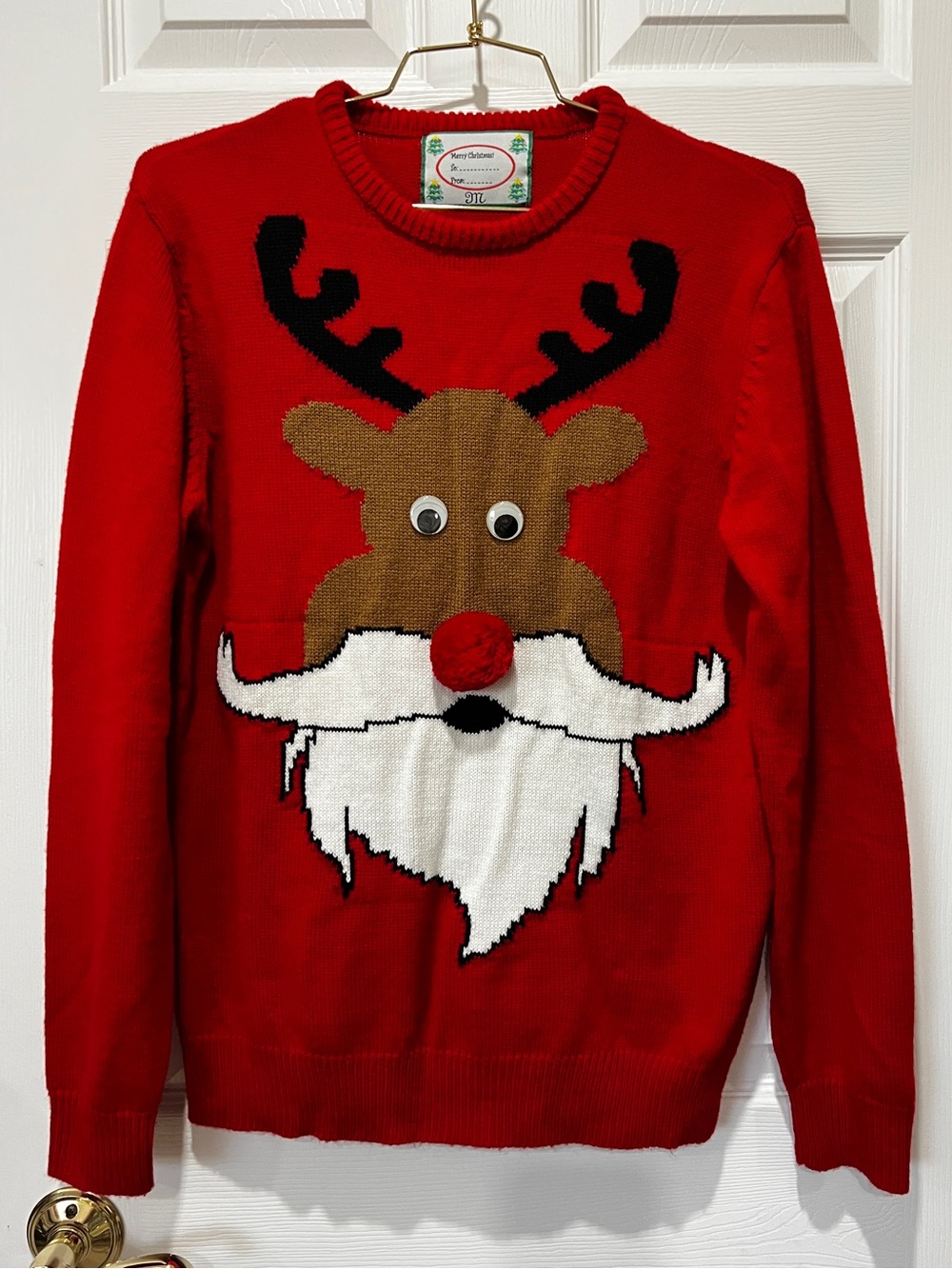 Merry Christmas Ugly Sweater Crew Size Medium Red Long Sleeve Unisex
